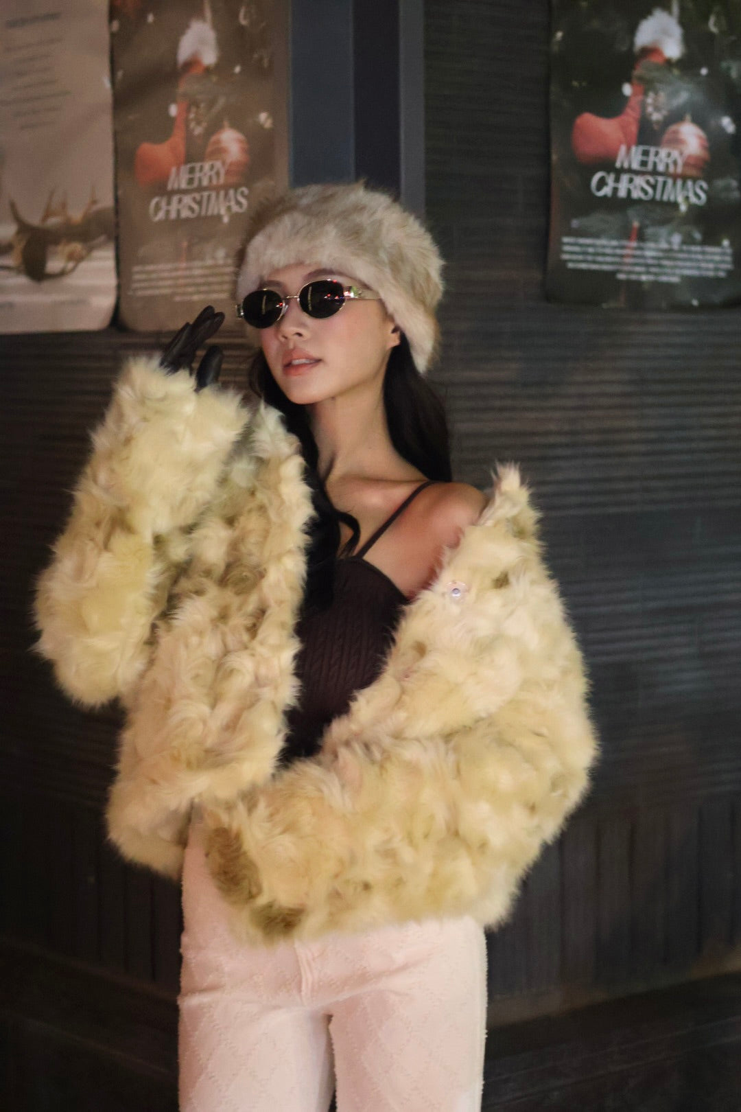 斯拉夫皮草髮帶-米白