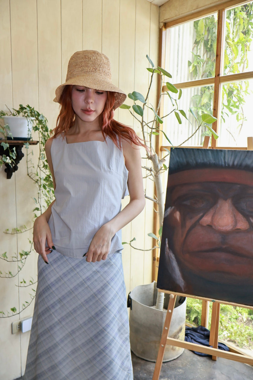 南法午後造型綁帶背心-藍