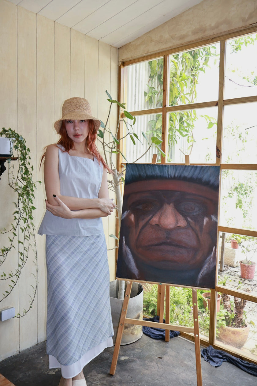 南法午後造型綁帶背心-藍