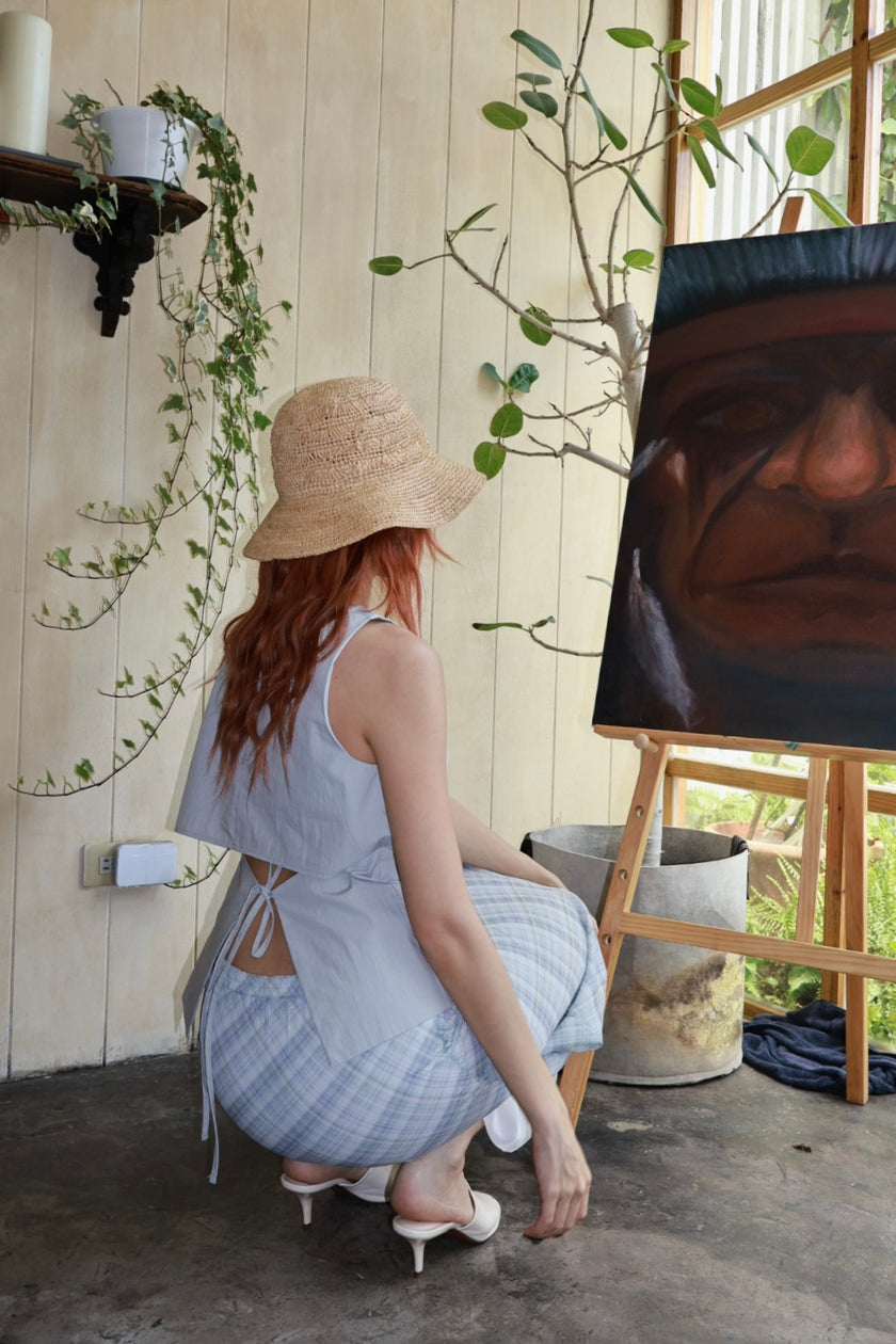 南法午後造型綁帶背心-藍