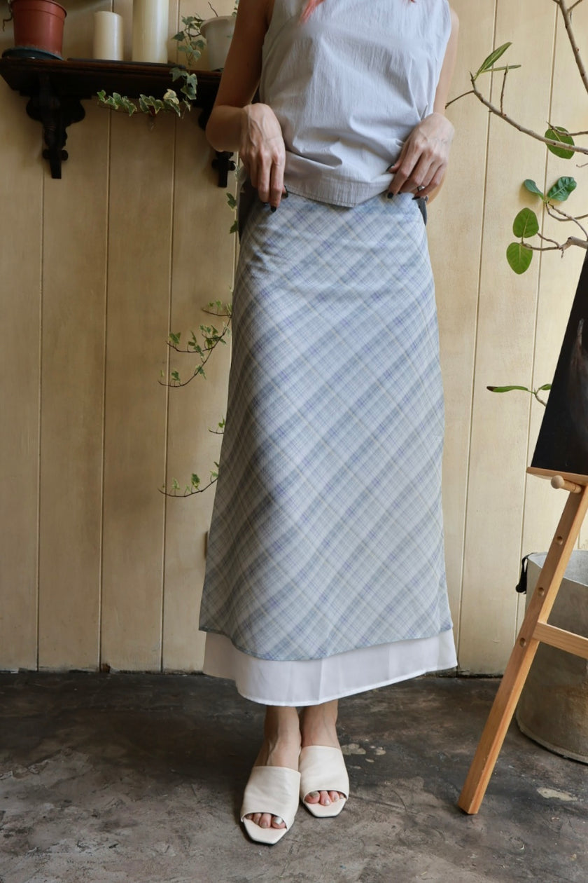 南法漫步格紋半裙-藍