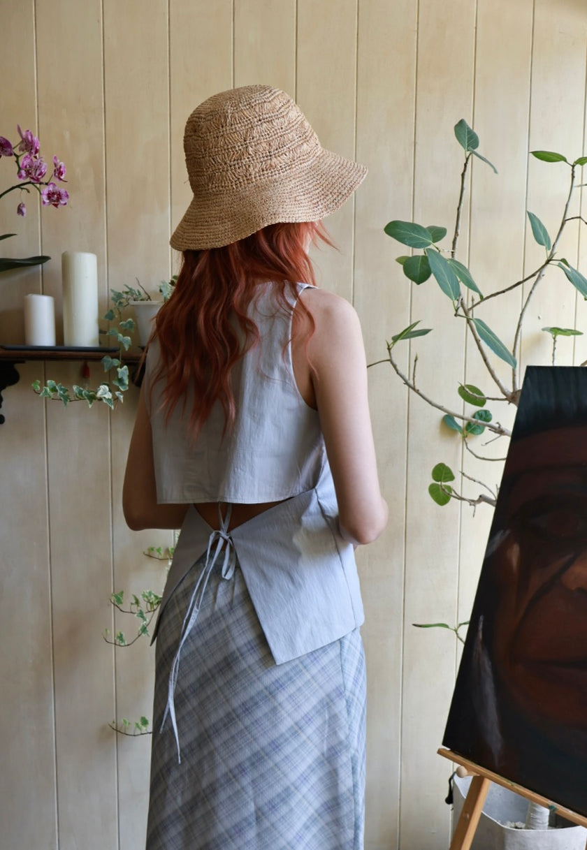 南法午後造型綁帶背心-藍