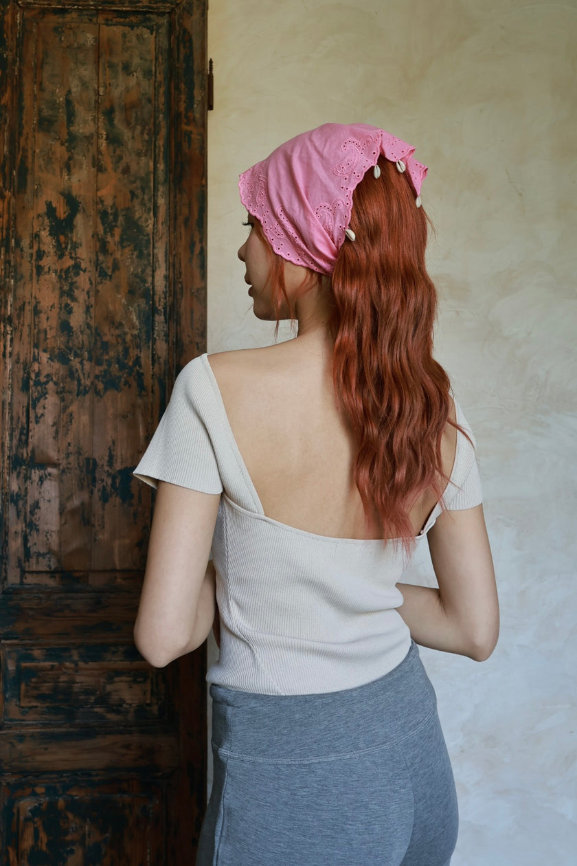 法式美背飛袖上衣-奶茶