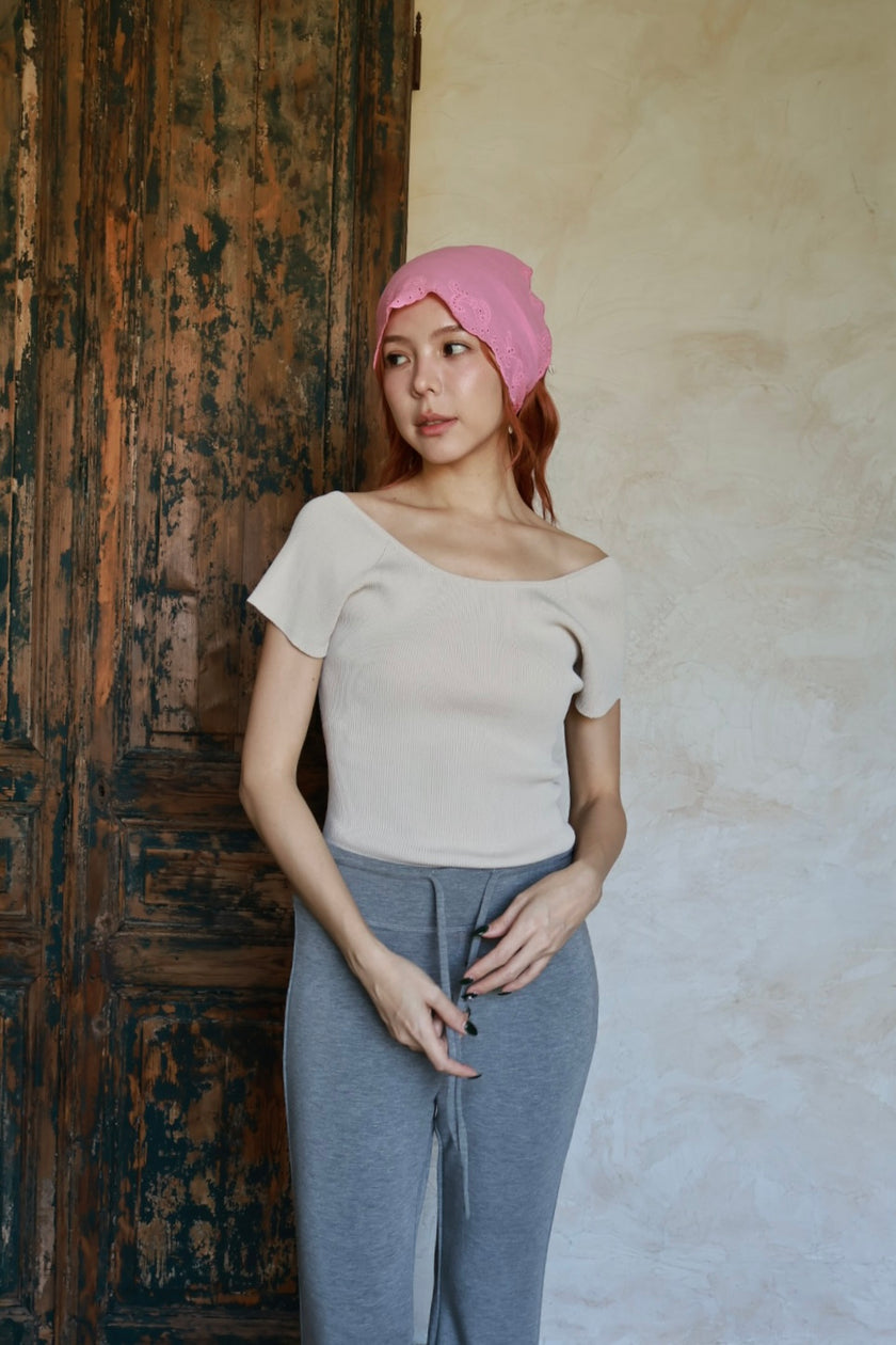 法式美背飛袖上衣-奶茶