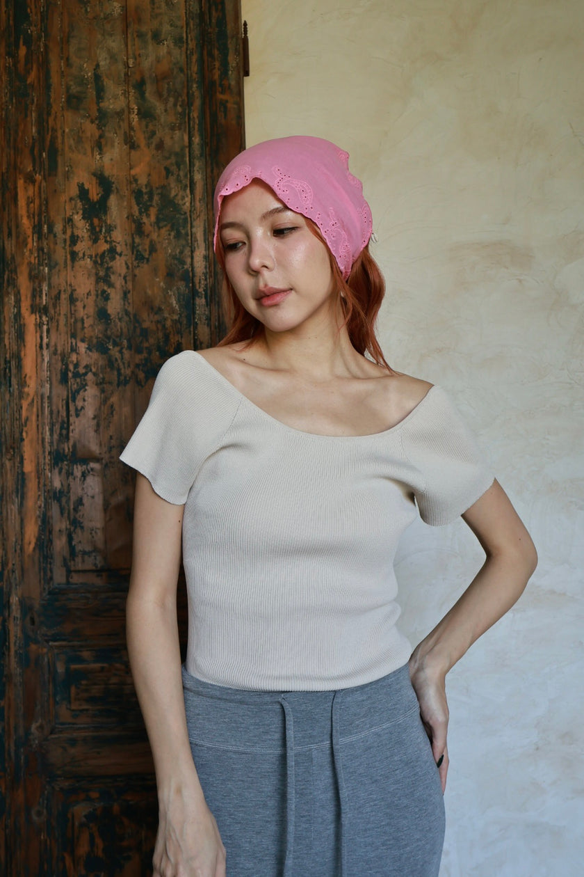 法式美背飛袖上衣-奶茶