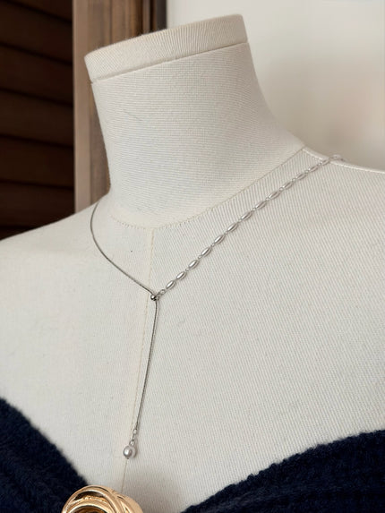 流光珍珠Y字調節項鍊-銀