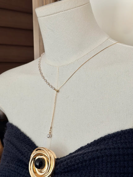 流光珍珠Y字調節項鍊-金