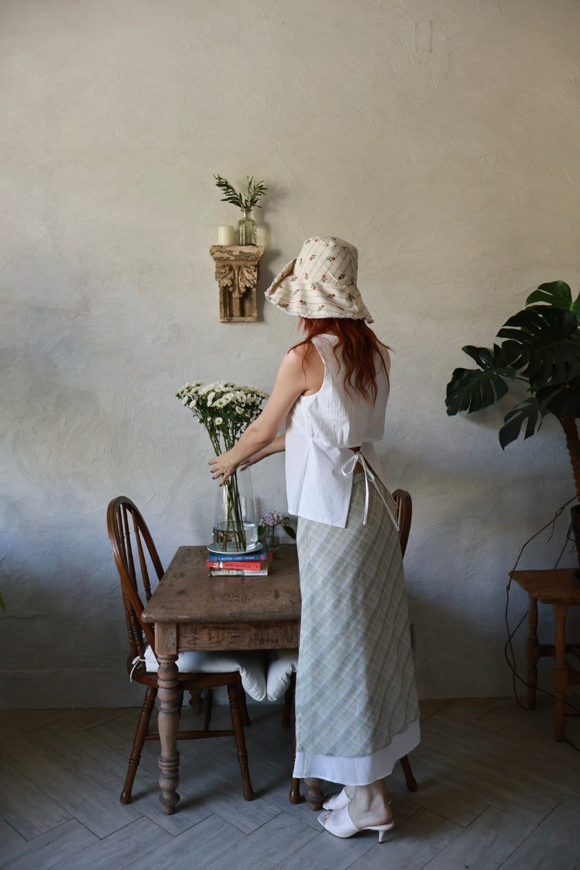 南法漫步格紋半裙-黃