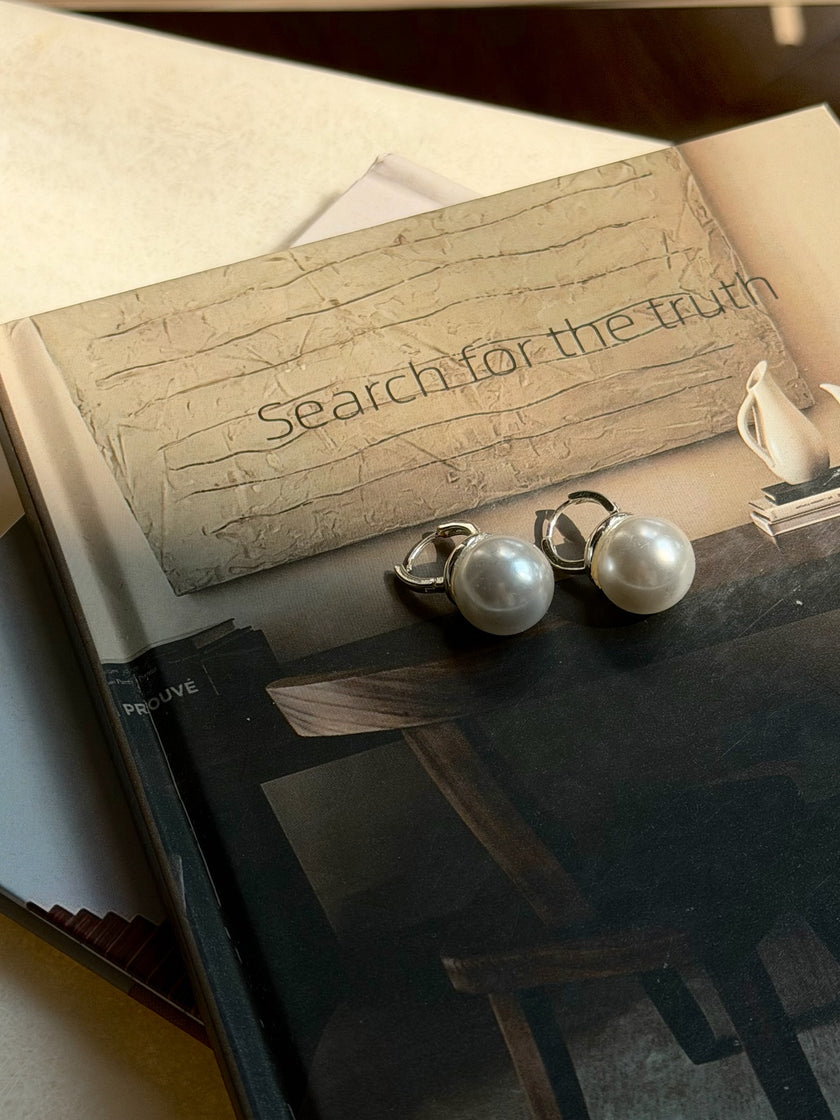 靜奢珍珠吊墜耳環-銀