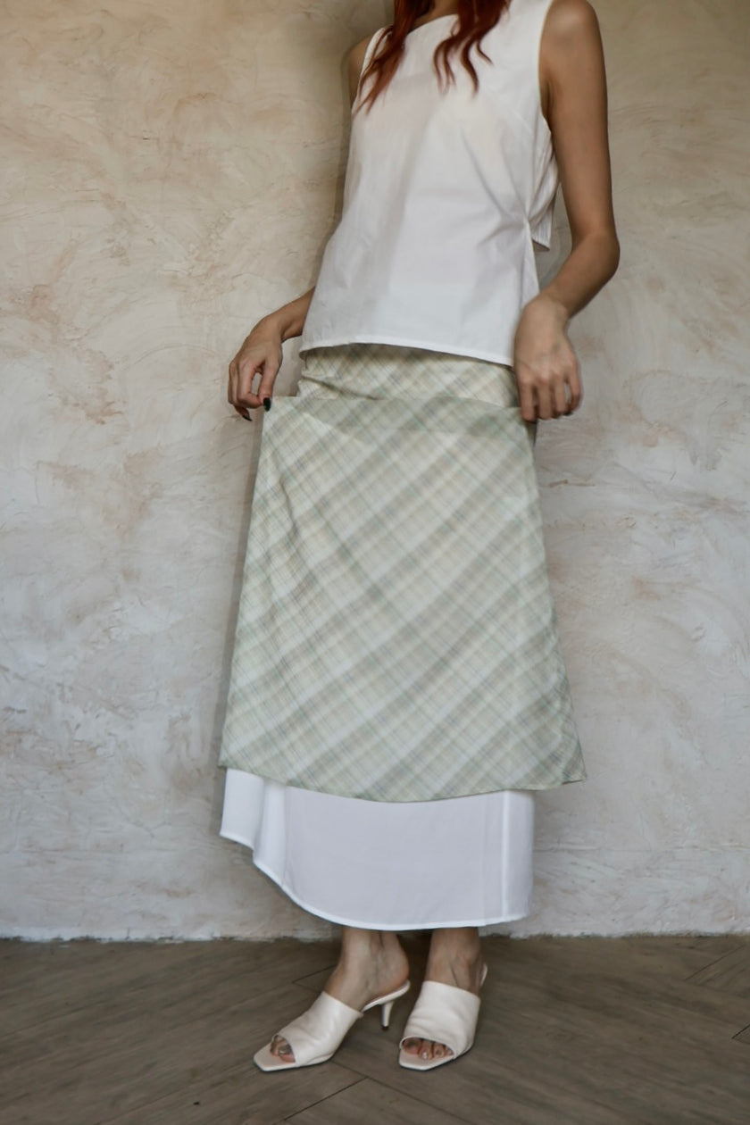 南法漫步格紋半裙-黃