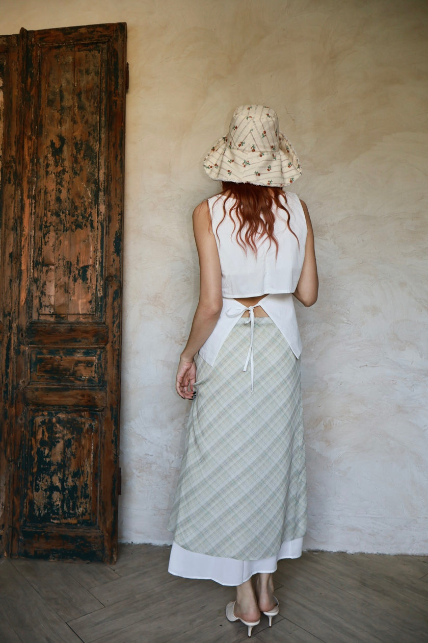 南法漫步格紋半裙-黃