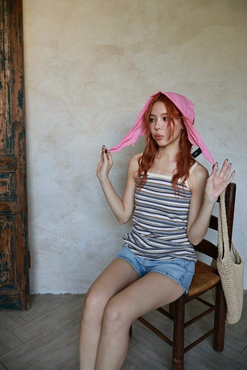 南法條紋削肩短洋-咖