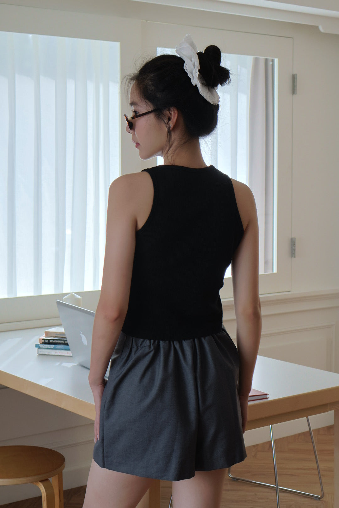 Cold Shoulder Waffle Vest - Black