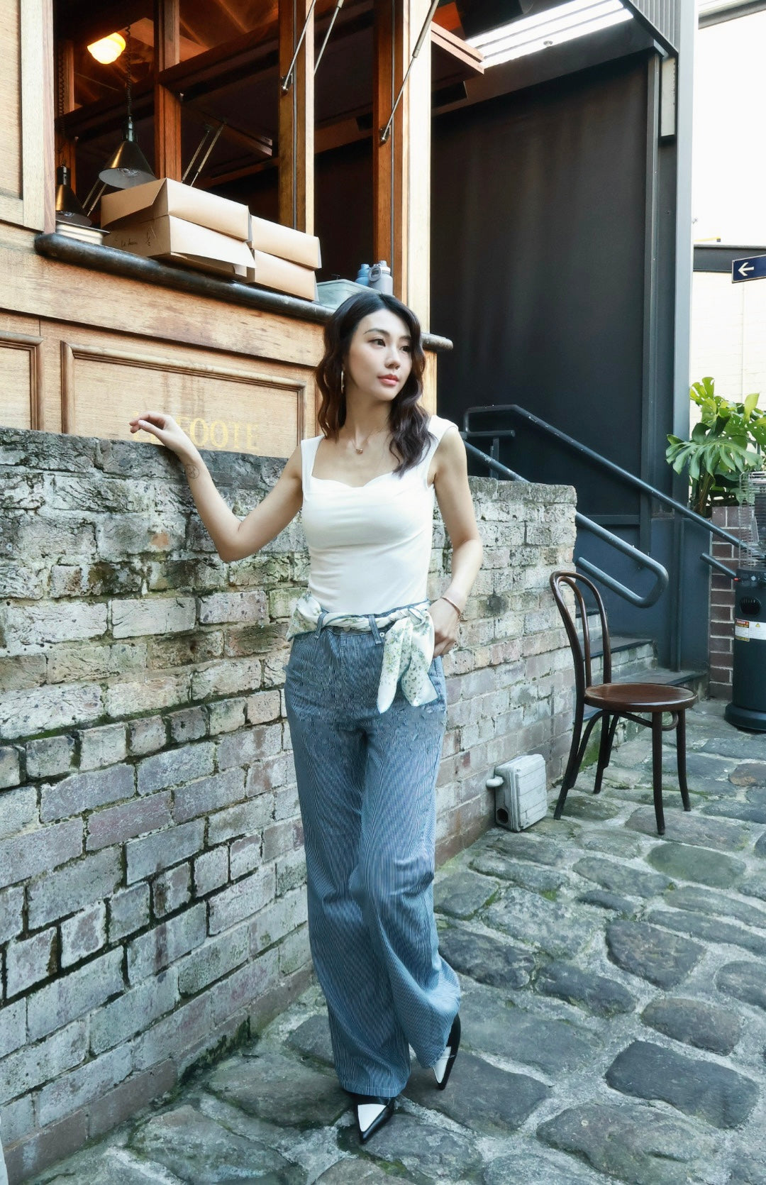 簡約兩穿方領Bra top-白