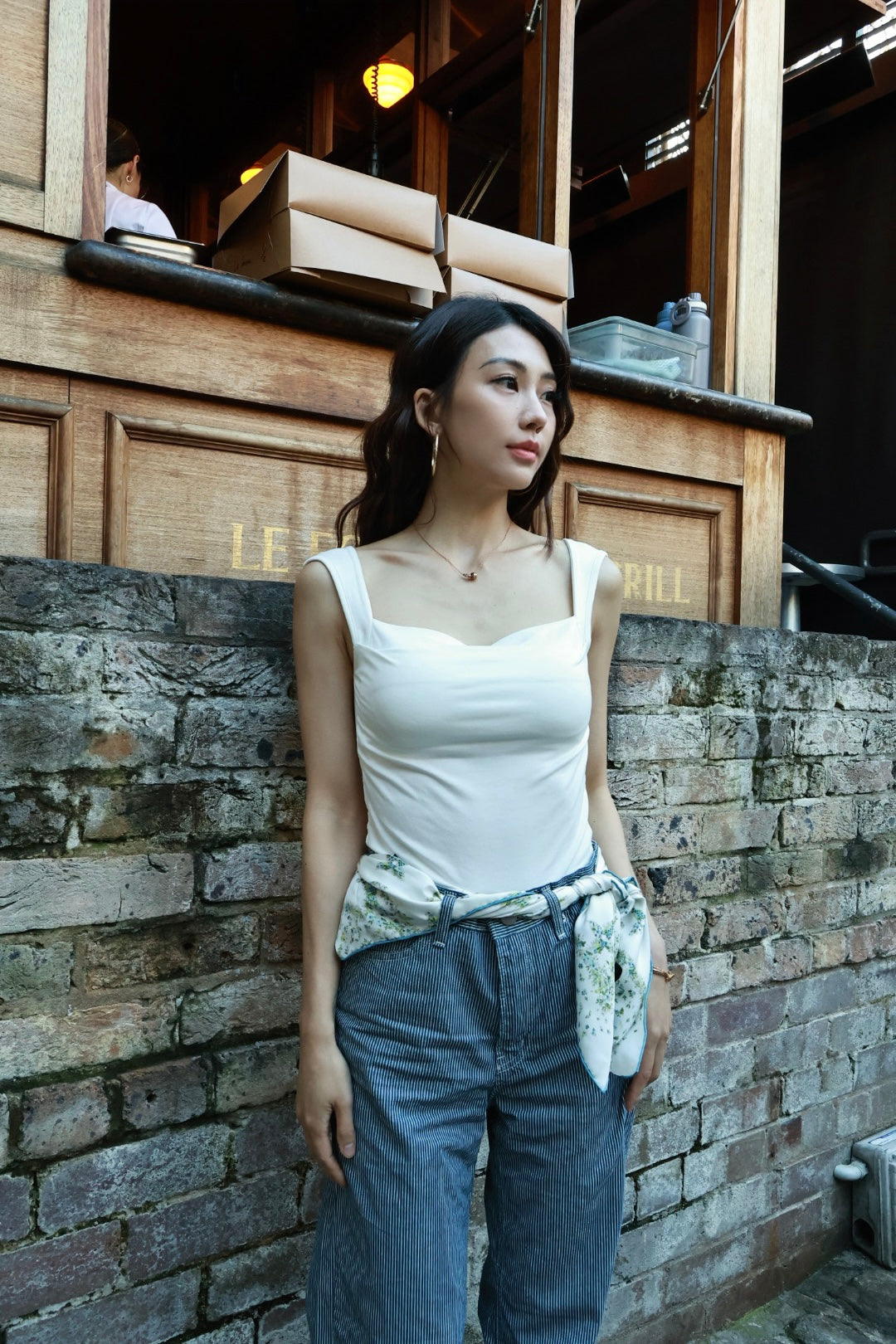 簡約兩穿方領Bra top-白