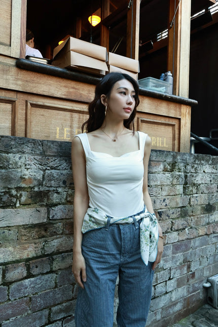 簡約兩穿方領Bra top-白