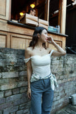 簡約兩穿方領Bra top-白