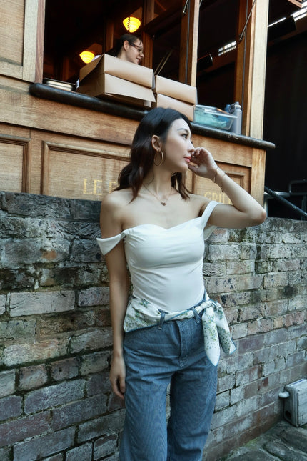 簡約兩穿方領Bra top-白