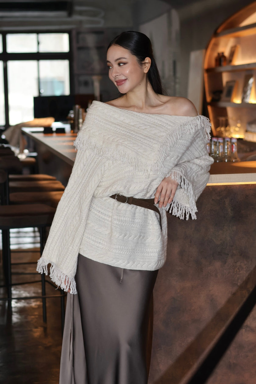 月光鬆緊緞面半裙-咖灰