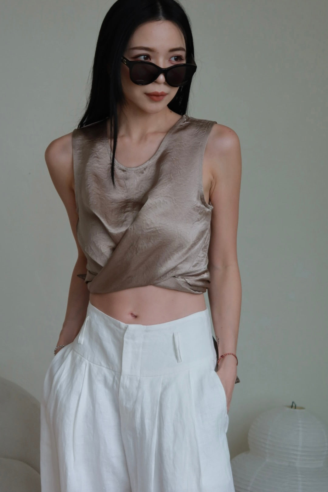 Satin sheen lace-up vest