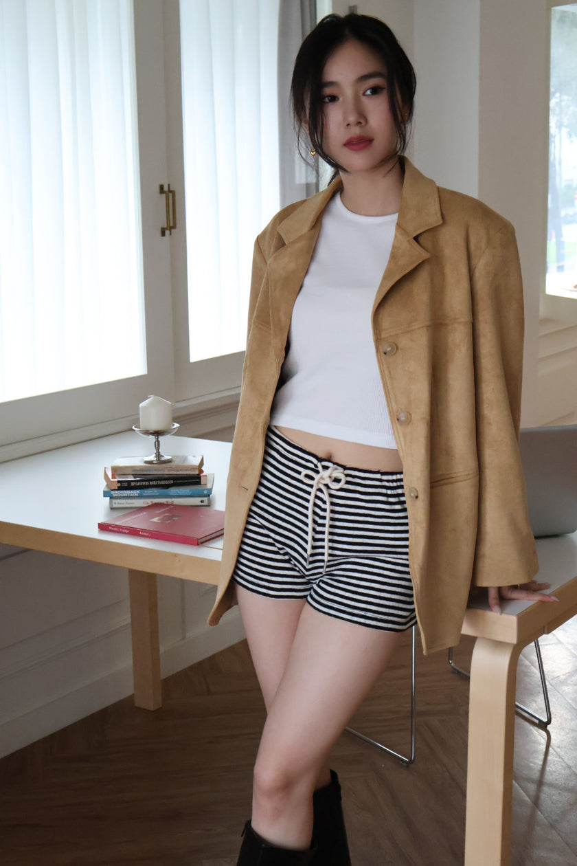 美式休閒條紋短褲-黑