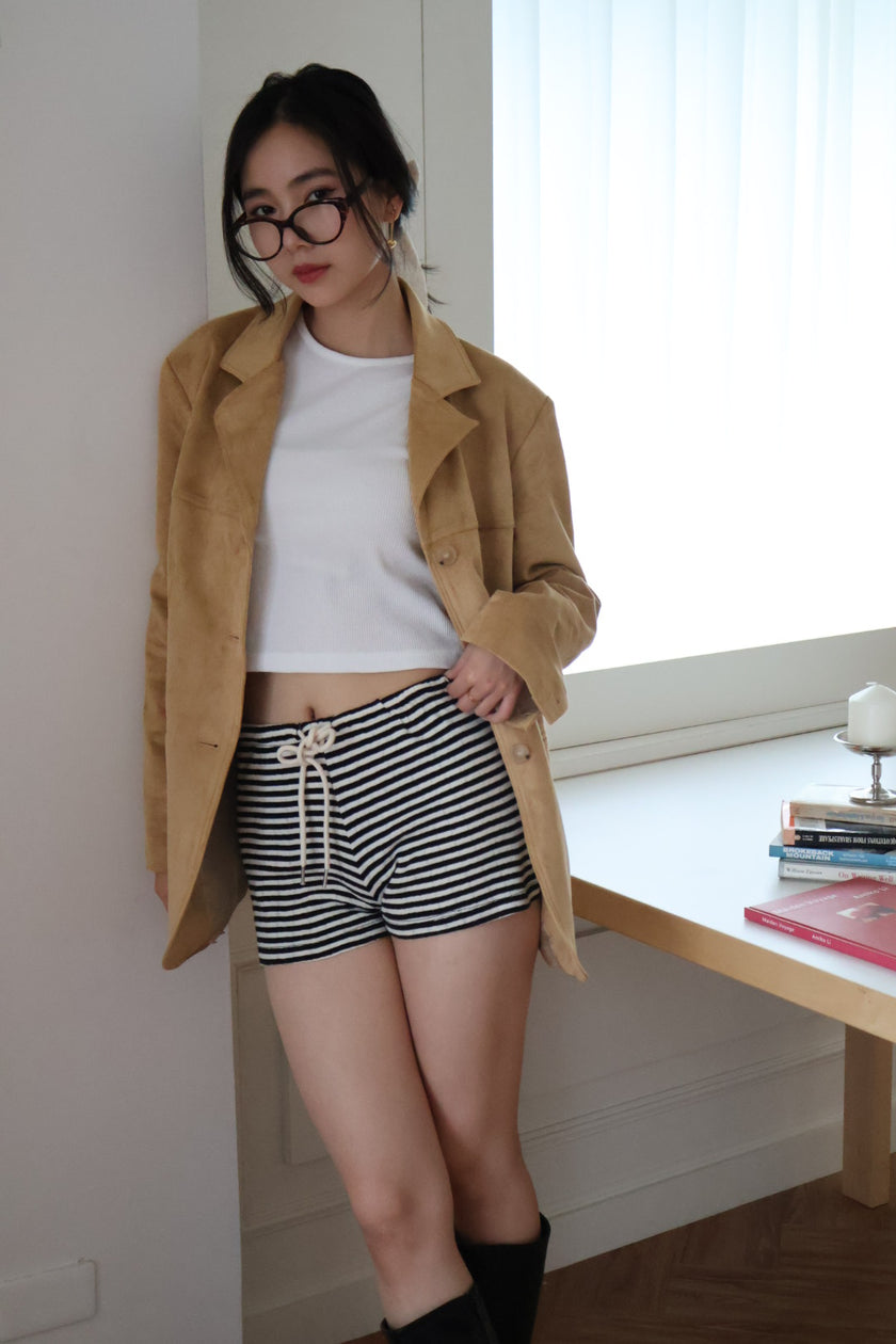 美式休閒條紋短褲-黑