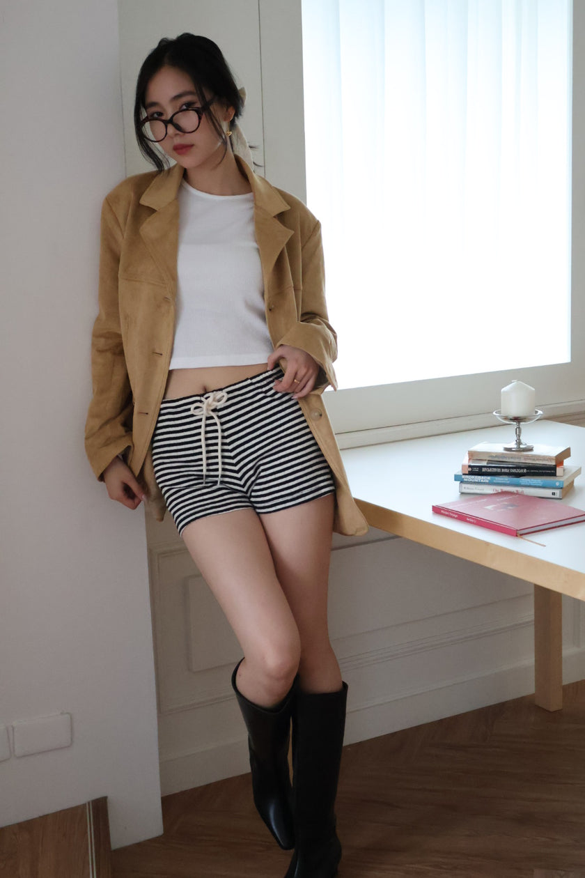 美式休閒條紋短褲-黑