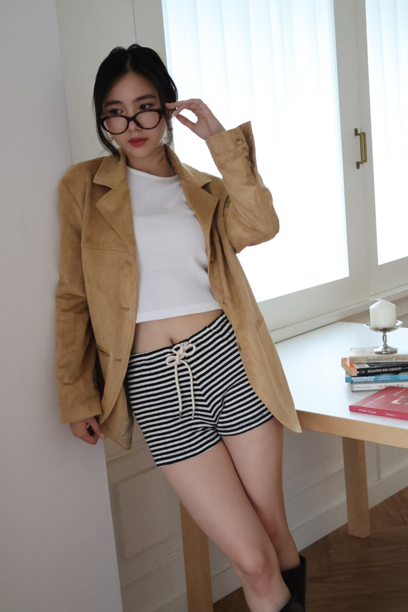 美式休閒條紋短褲-黑