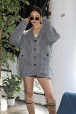 慵懶綿羊卷縫線針織外套-灰