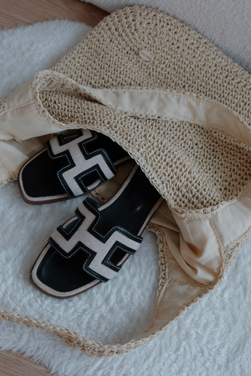 H帆布拼接涼拖鞋