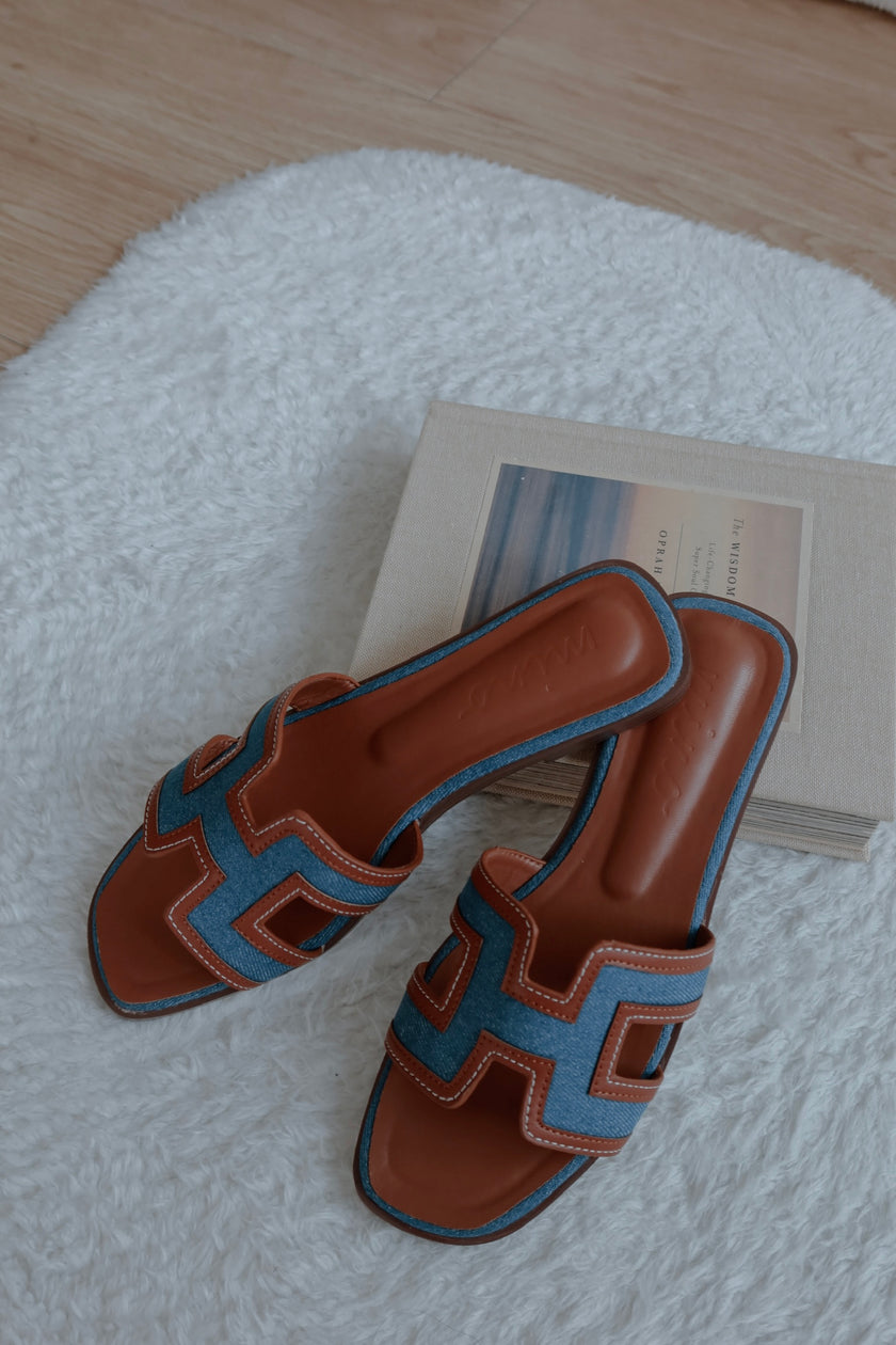 H帆布拼接涼拖鞋