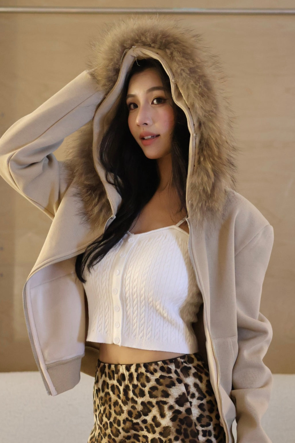 麻花織紋排釦背心-白