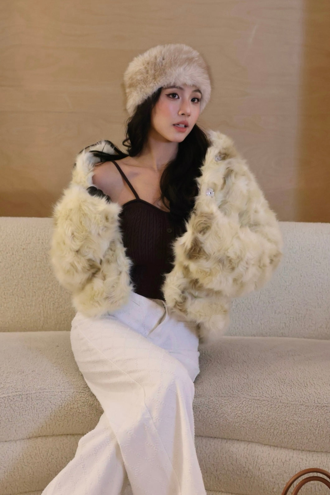 麻花織紋排釦背心-咖