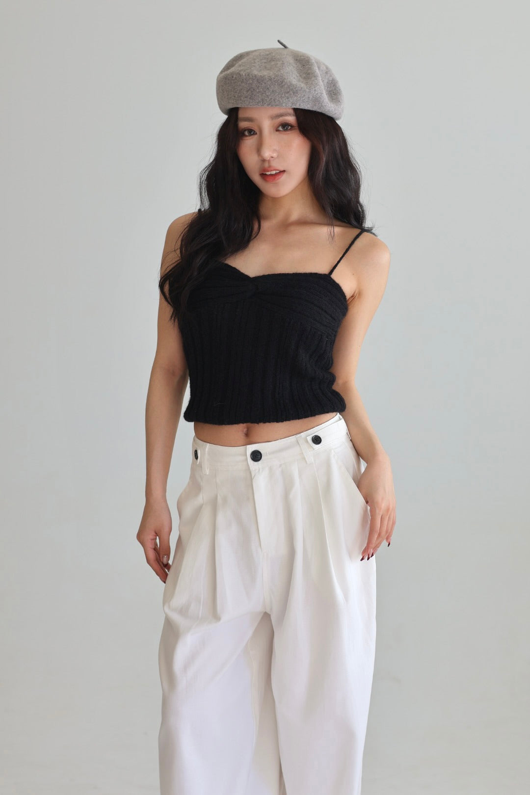 午後羊毛鬆織背心-黑