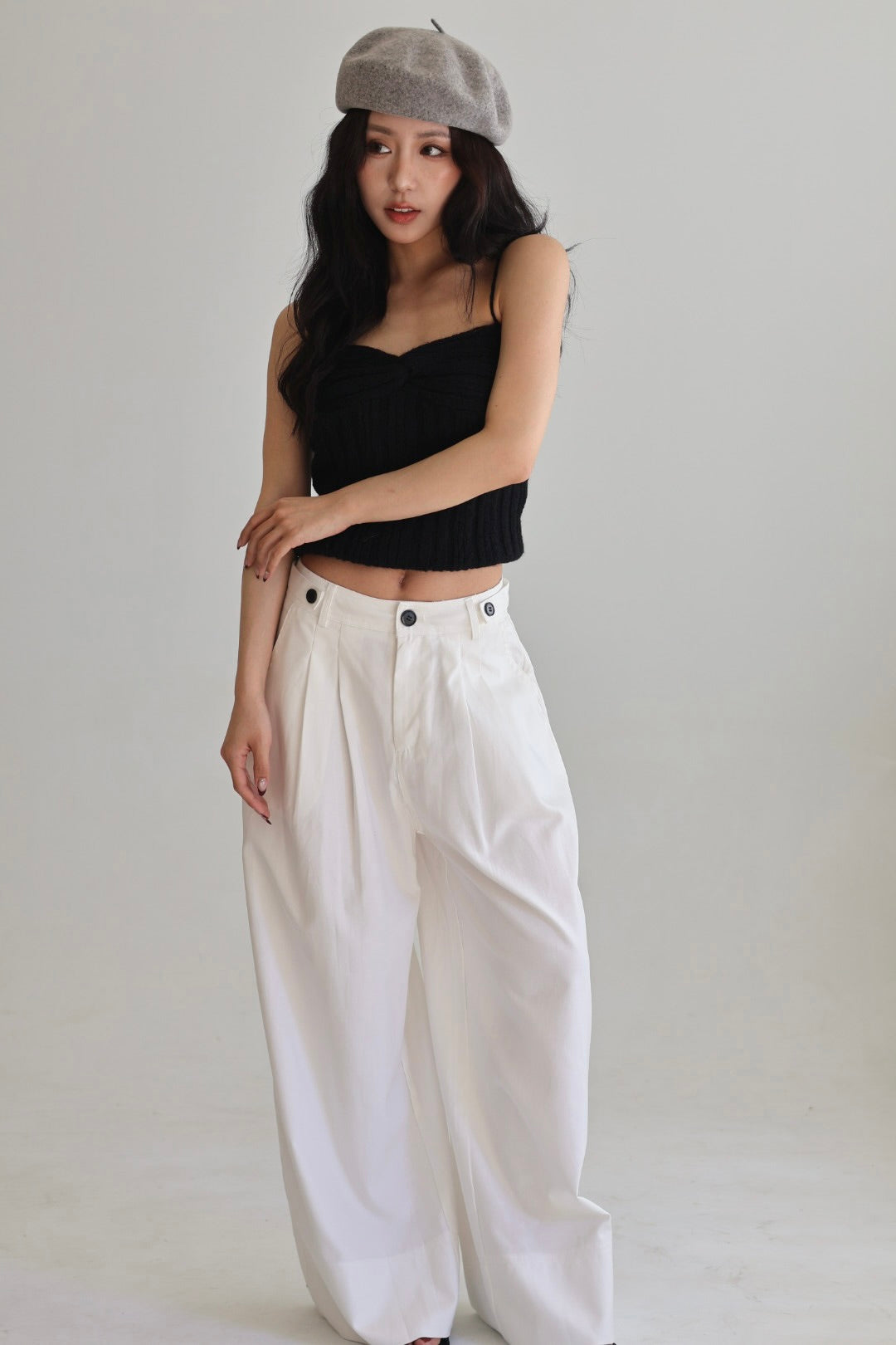 午後羊毛鬆織背心-黑