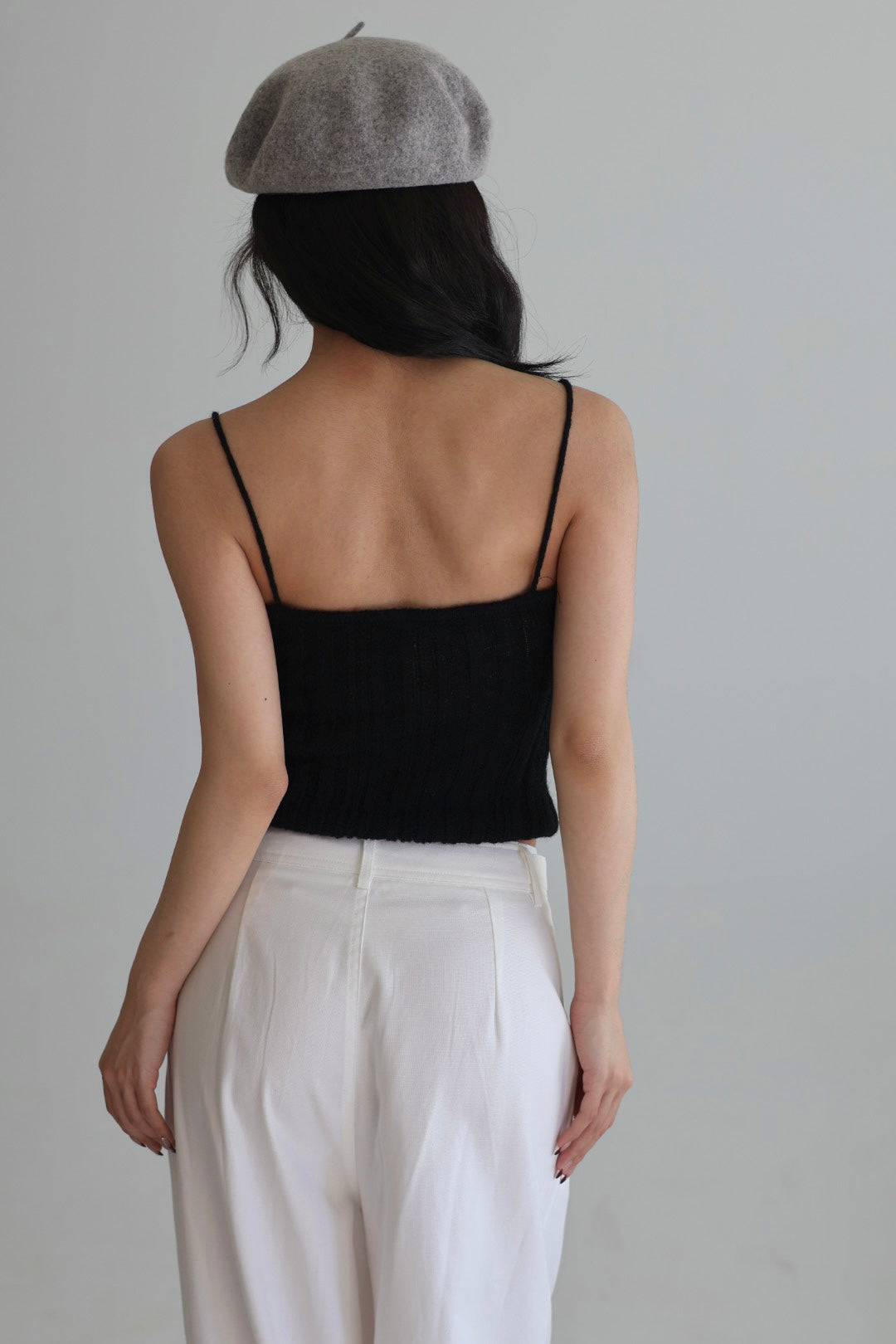 午後羊毛鬆織背心-黑