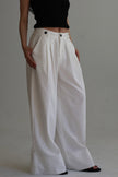 挺版打褶闊腿褲-白