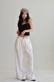 挺版打褶闊腿褲-白