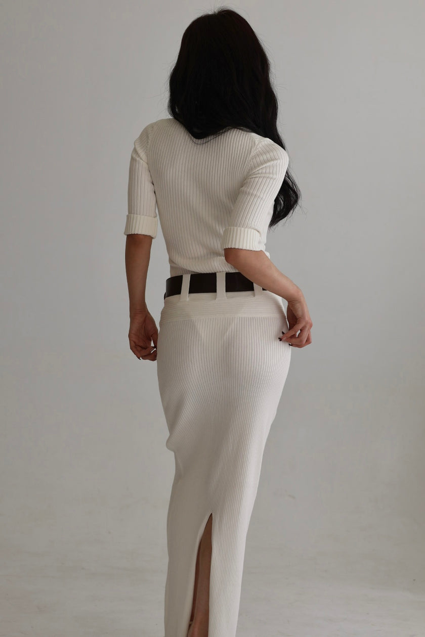 羅紋排釦連體針織上衣-白