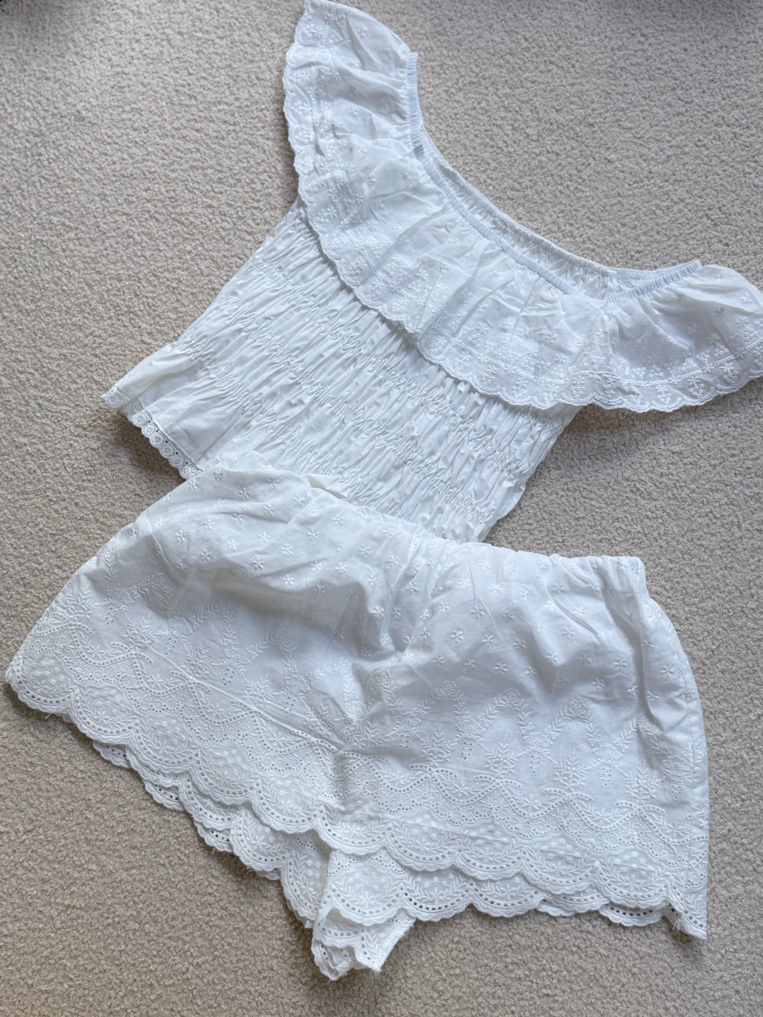 南法刺繡鬆緊褲裙-白
