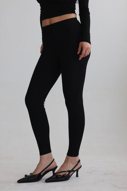 高腰微絨彈力小腳褲-黑