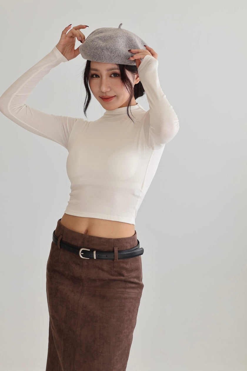 半高領胸墊短版上衣-白