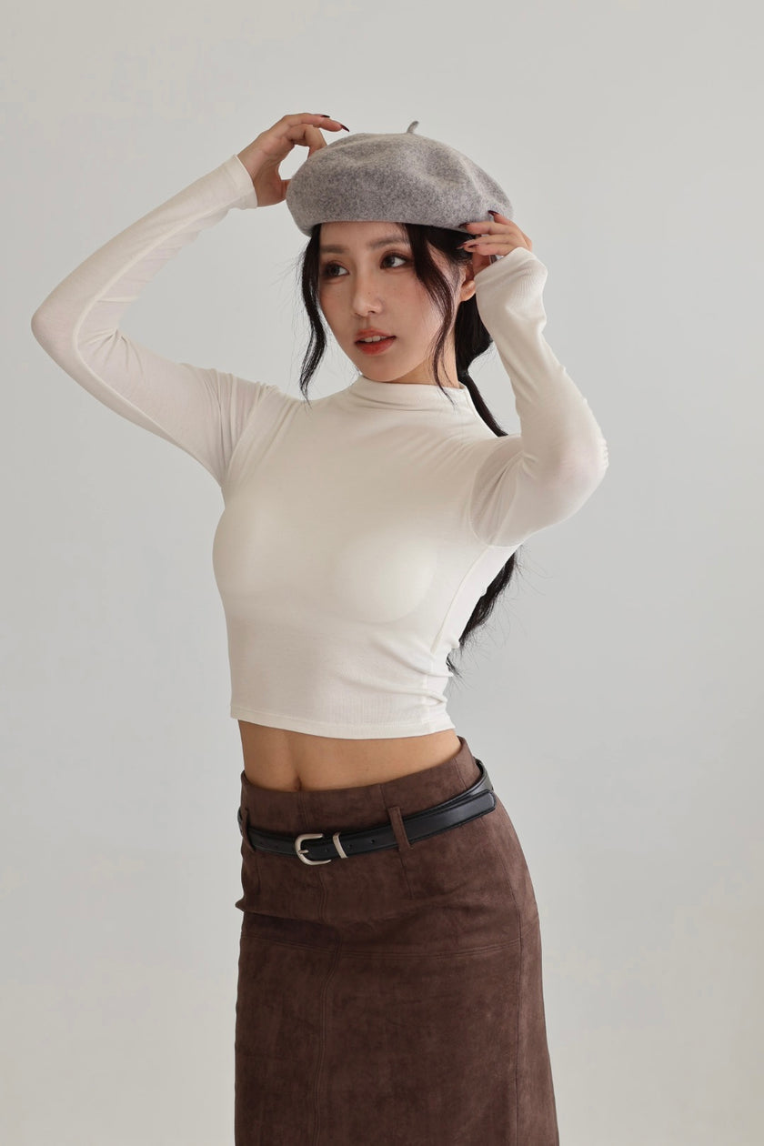 半高領胸墊短版上衣-白