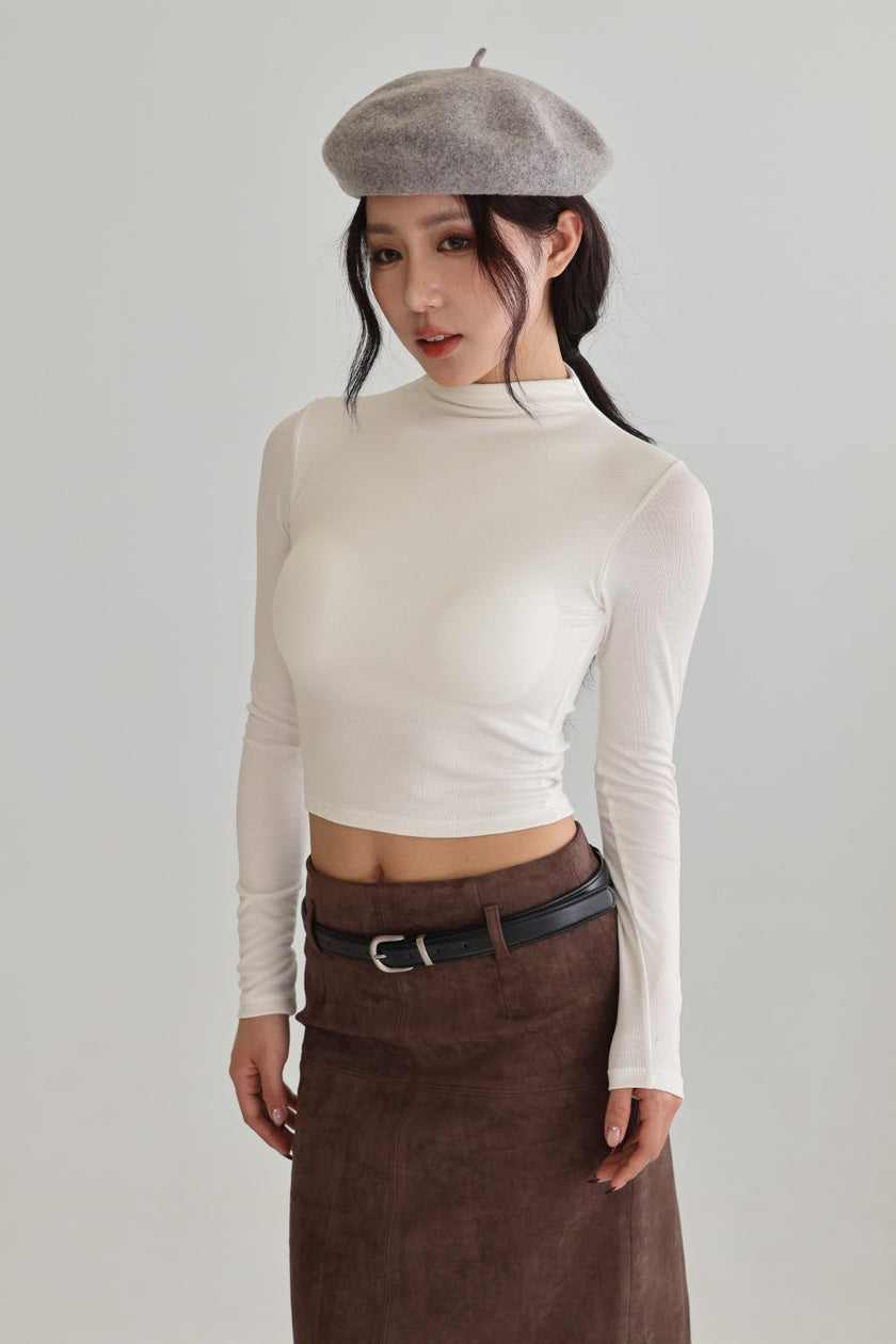 半高領胸墊短版上衣-白