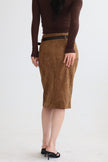麂皮後開衩鉛筆裙-棕