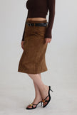 麂皮後開衩鉛筆裙-棕