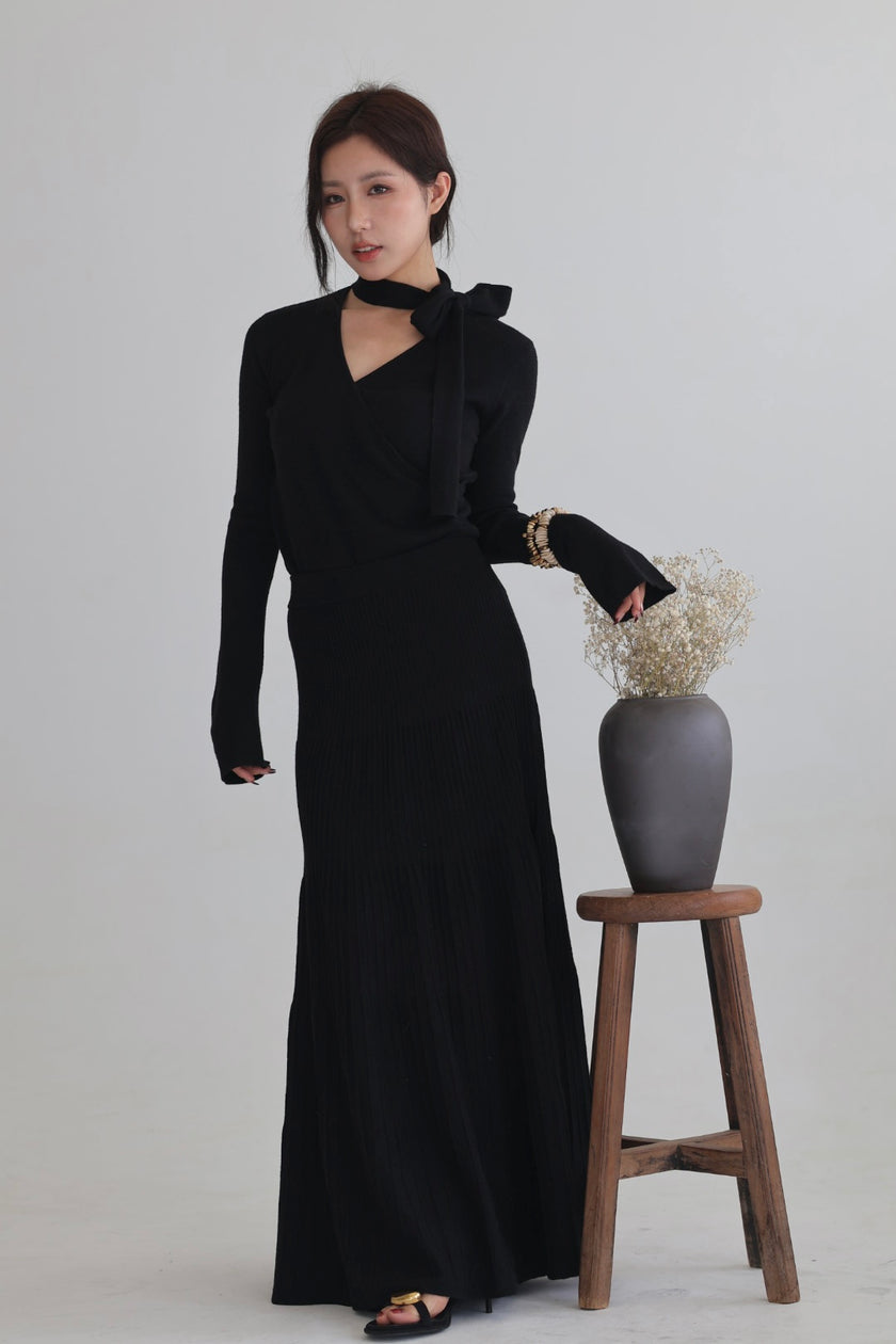 假期肌理壓褶傘裙-黑