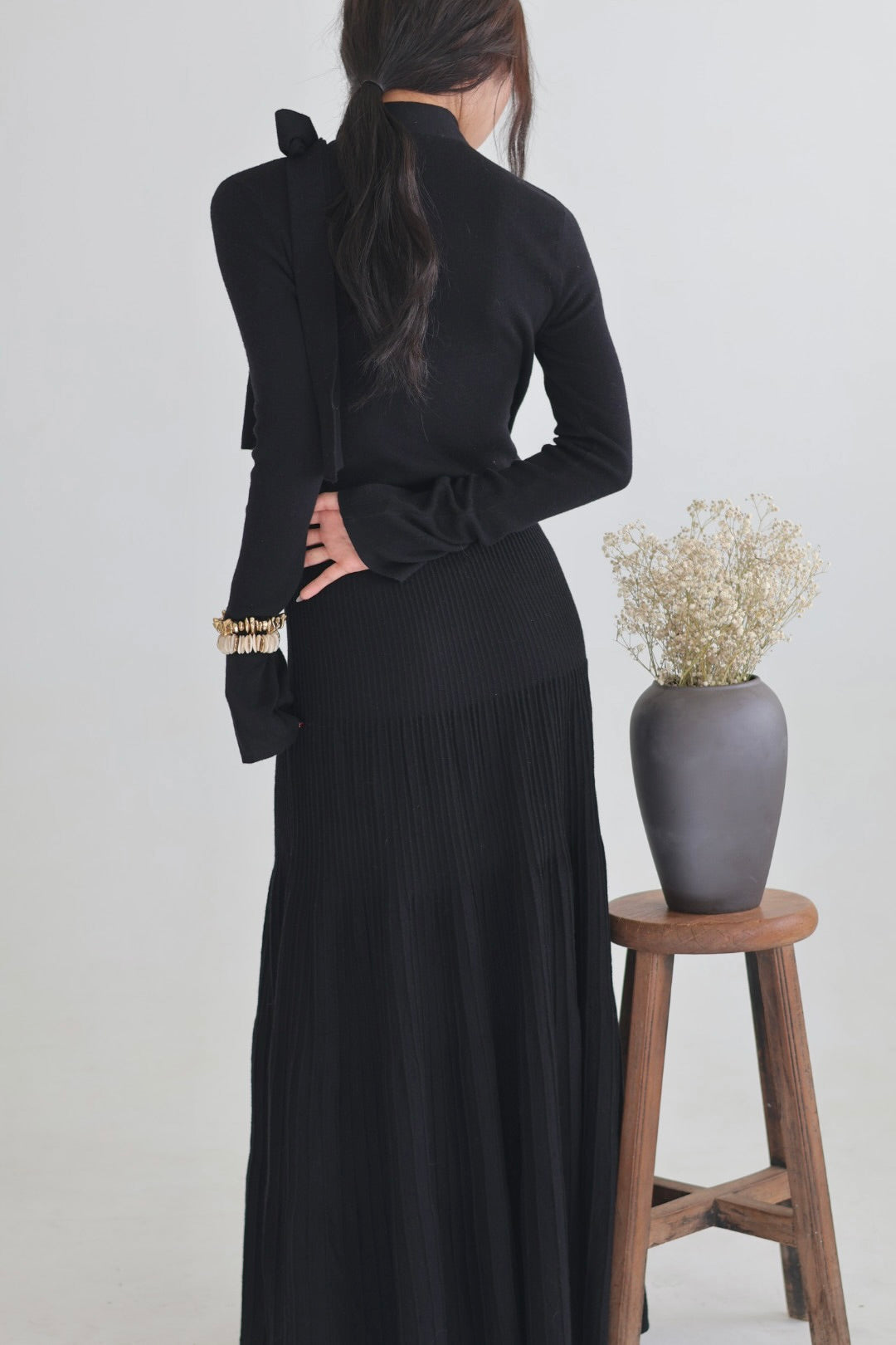 假期肌理壓褶傘裙-黑