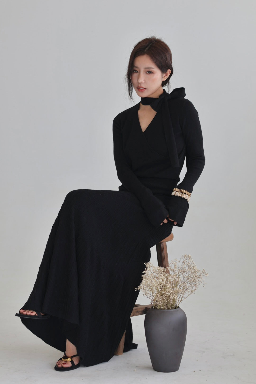 假期肌理壓褶傘裙-黑