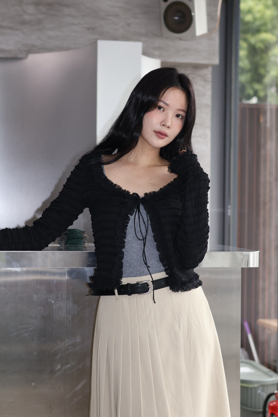 奶油層次雪紡小罩衫-黑